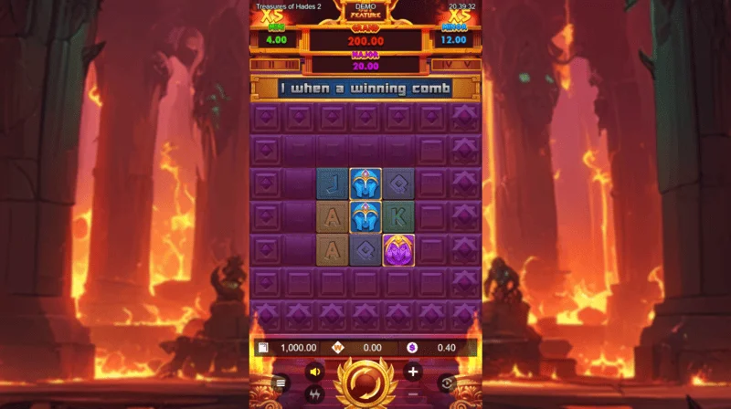 Treasures of Hades 2 — layar permainan utama slot dengan gulungan 3x3 dan 20 betways dari Rectangle Games